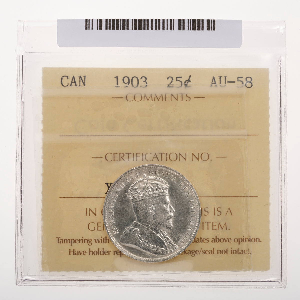 25 Cent 1903 ICCS AU-58