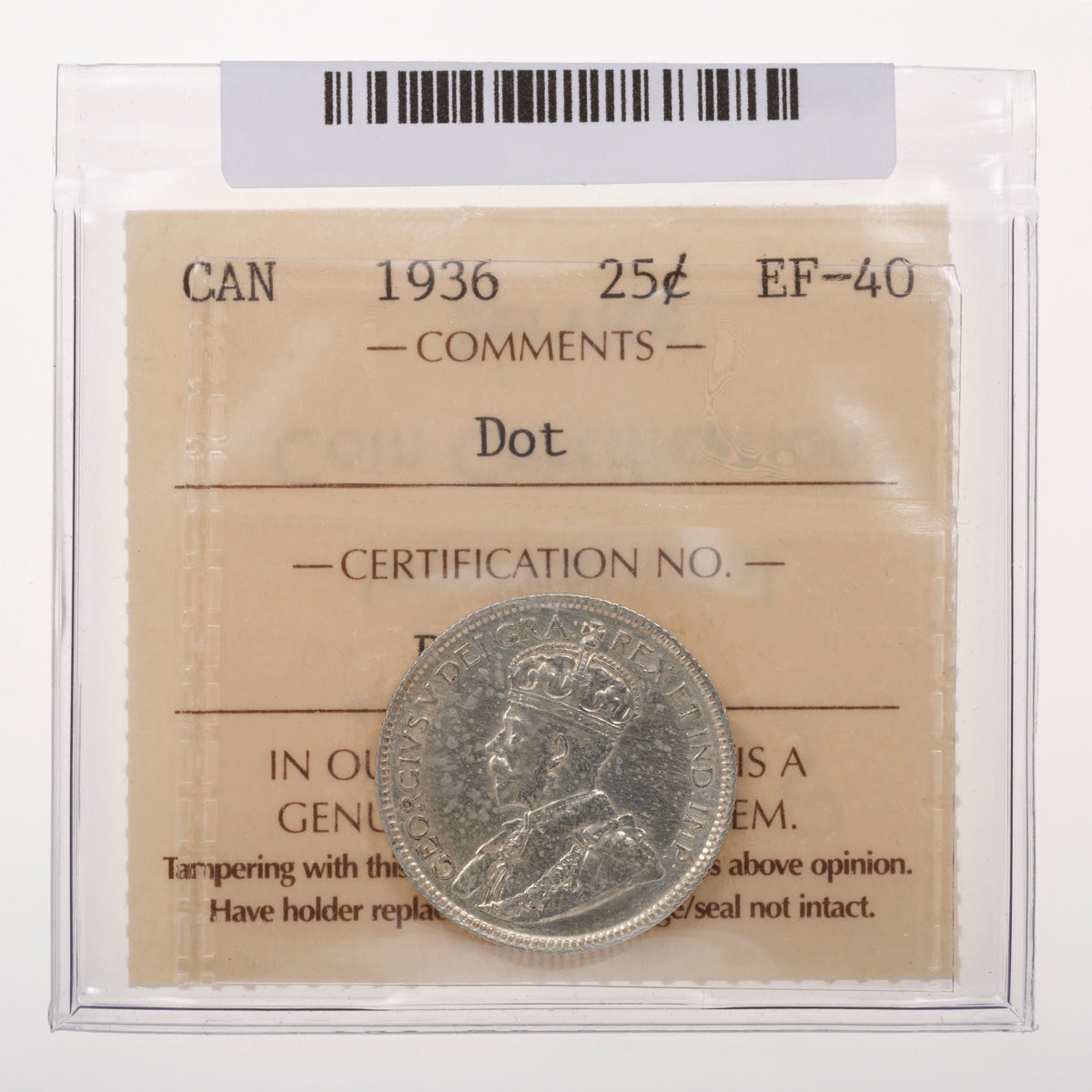 25 Cent 1936dot ICCS EF-40