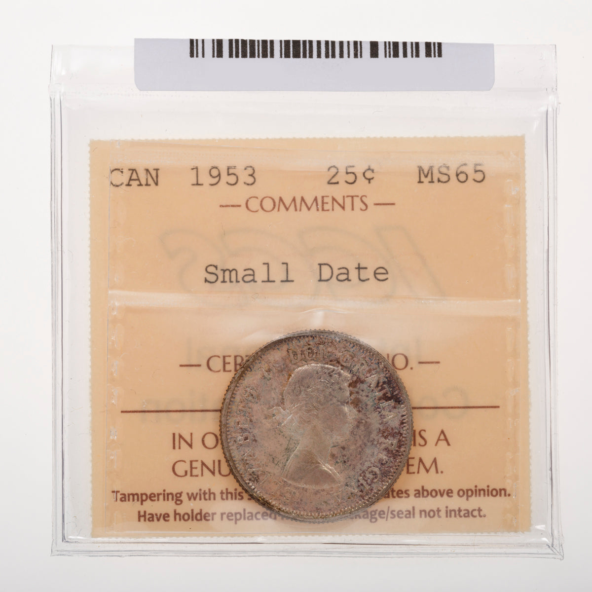 25 Cent 1953 small date ICCS MS-64
