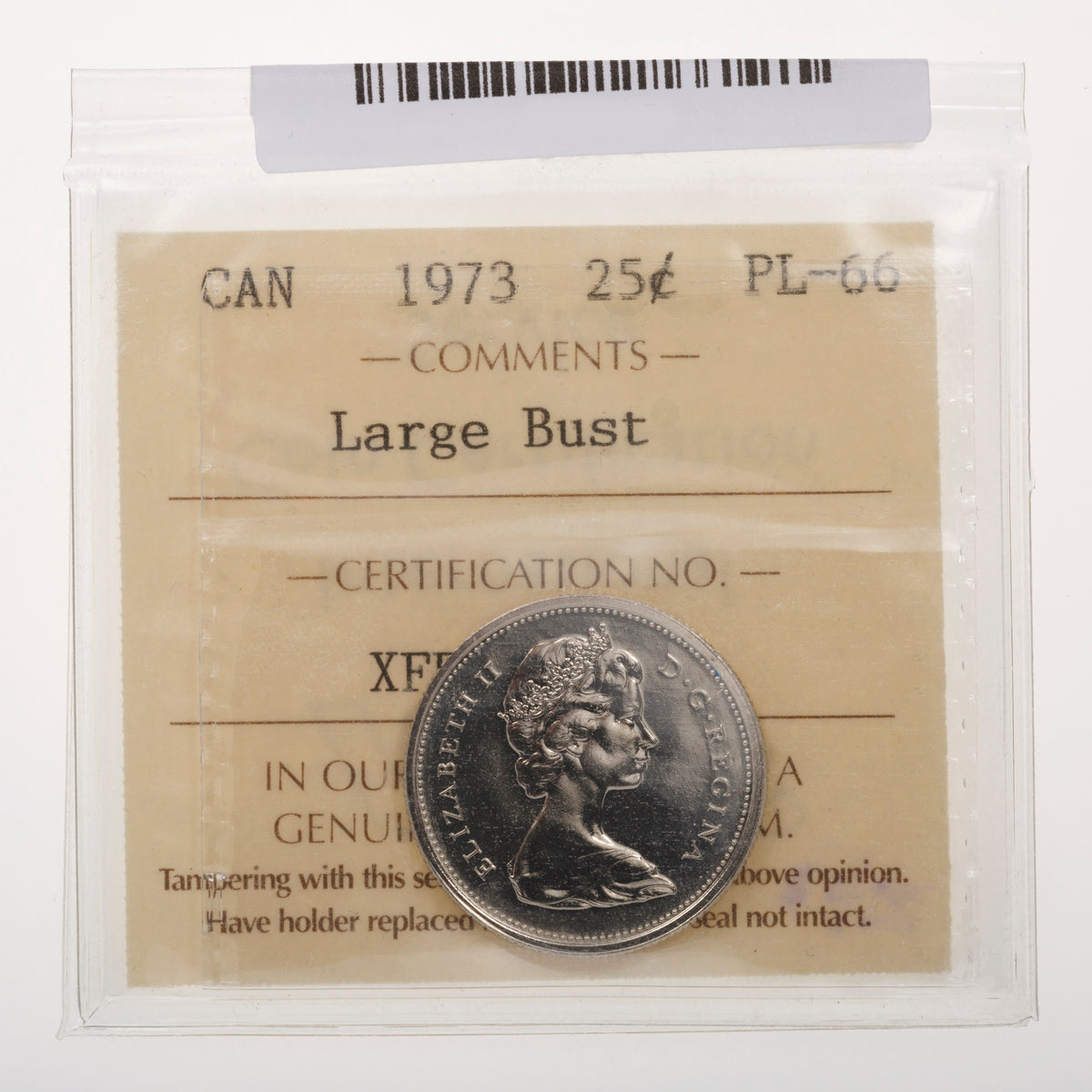 25 Cent 1973 Large Bust ICCS PL-66