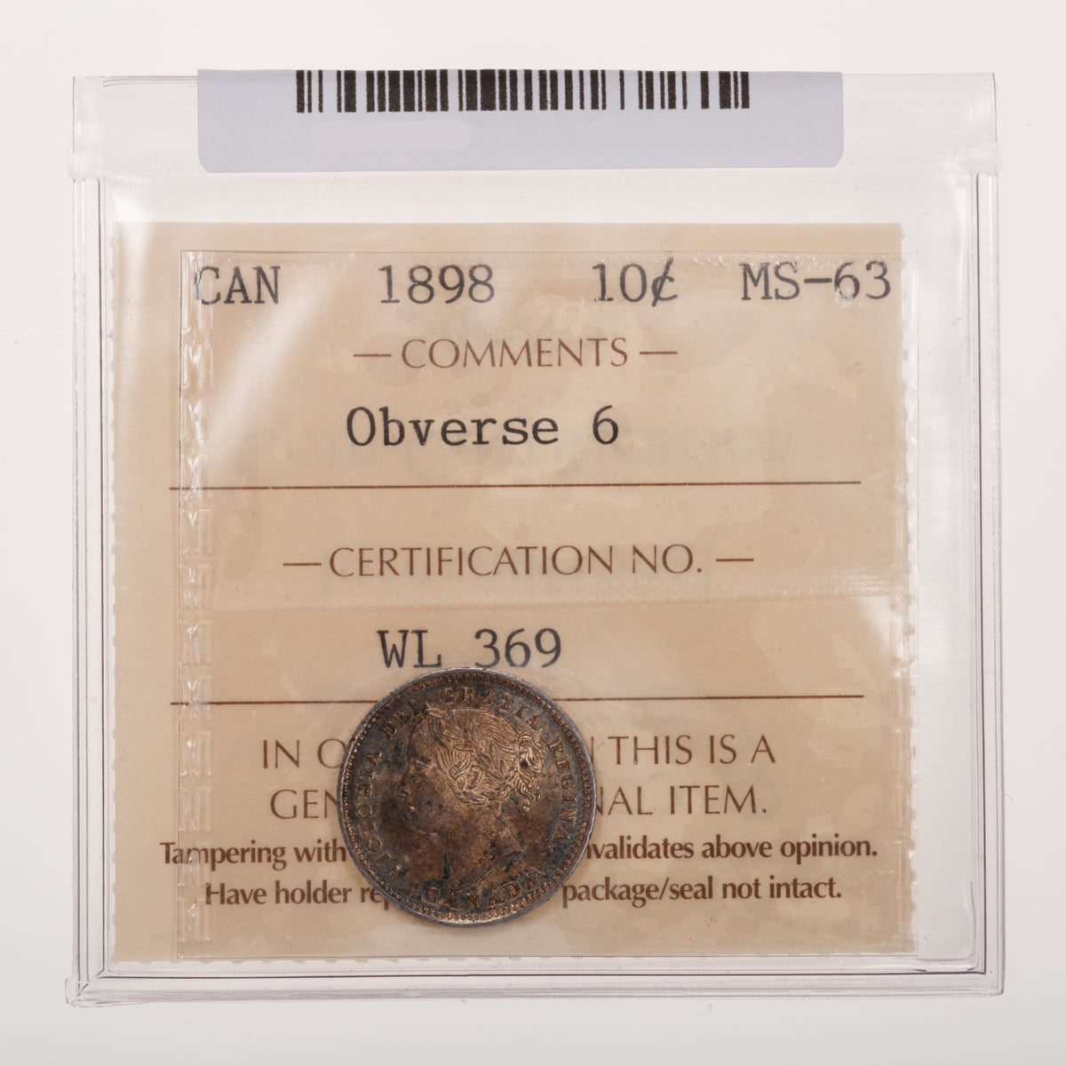 10 Cent 1898 ICCS MS-63