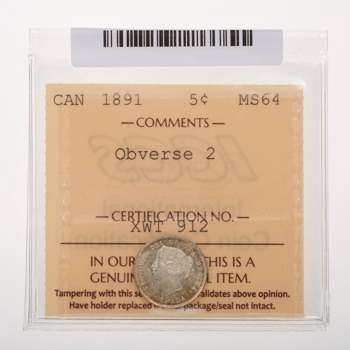 5 Cent 1891 obverse 2 ICCS MS-64