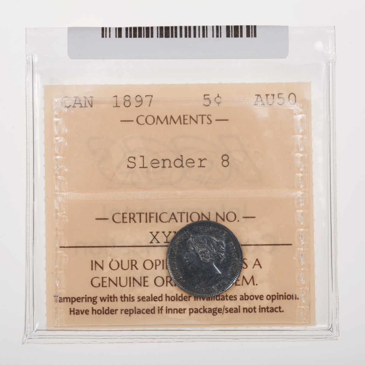 5 Cent 1897 Narrow/Wide 8 ICCS AU-50