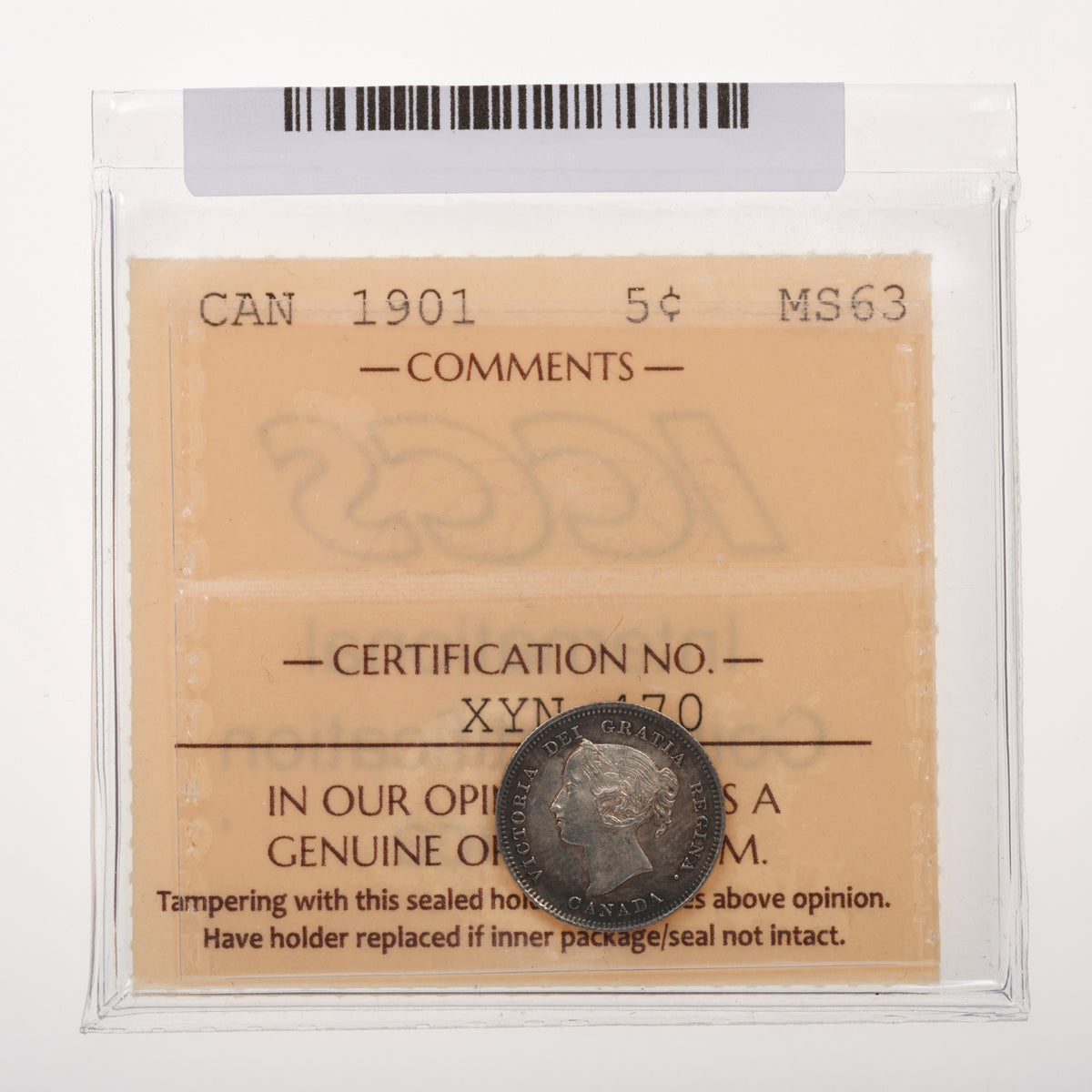 5 Cent 1901 ICCS MS-63