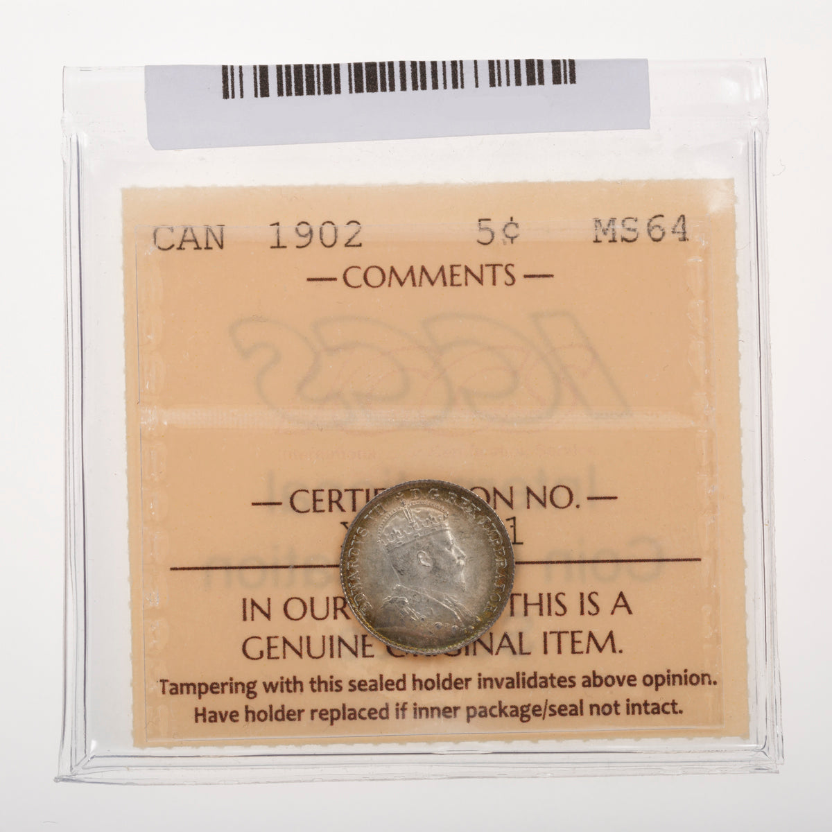 5 Cent 1902 ICCS MS-64