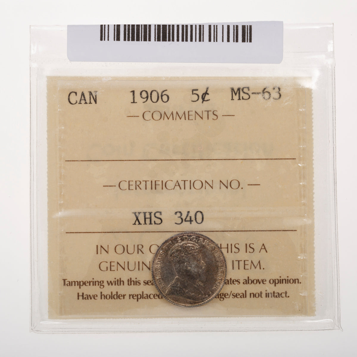 5 Cent 1906 Narrow Date ICCS MS-63