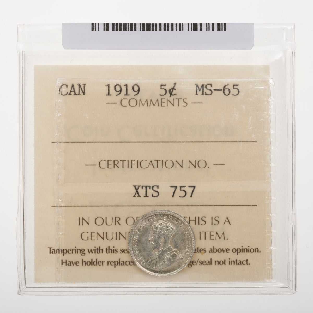 5 Cent 1919 ICCS MS-65