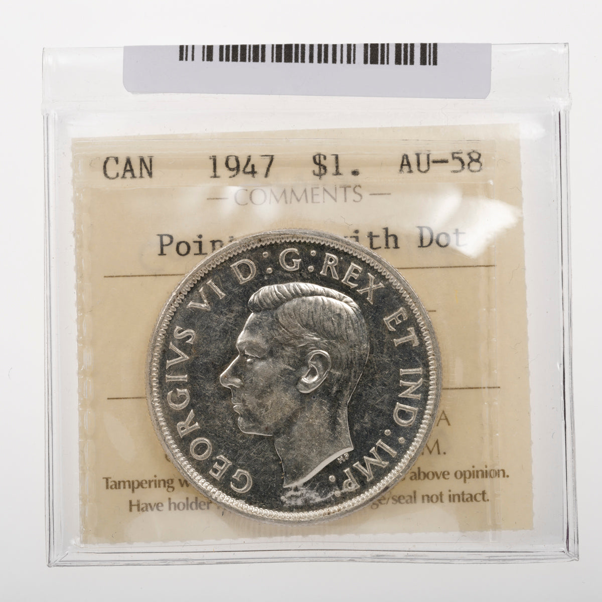 $1 1947 Pointed 7 with Dot ICCS AU-58