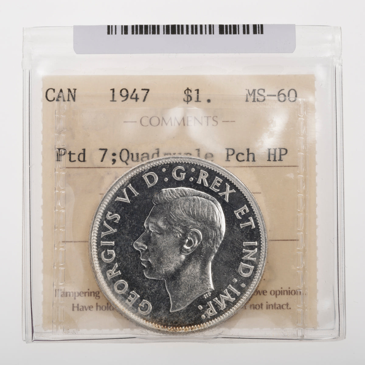 $1 1947 Pointed 7; Quad HP ICCS MS-60