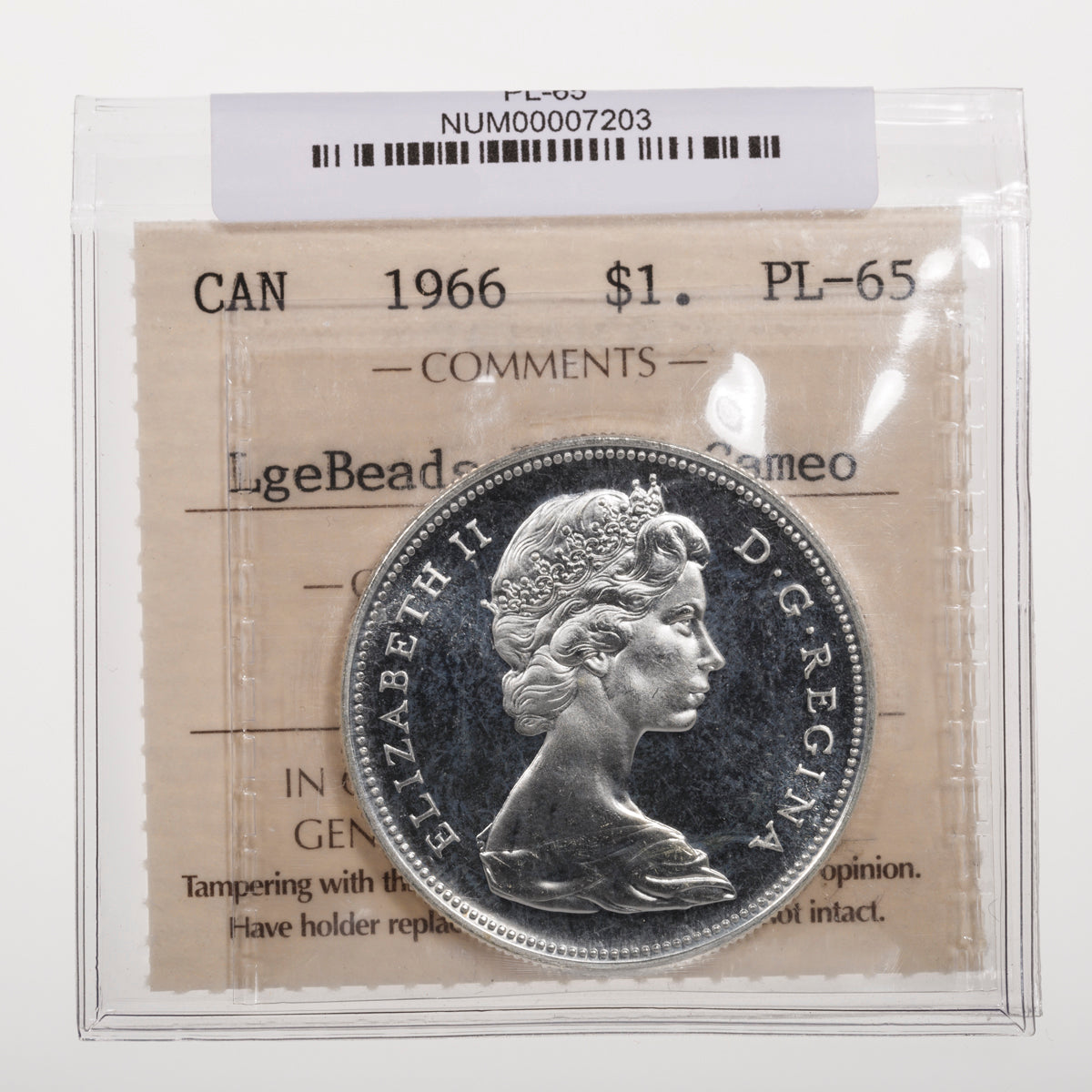 $1 1966 Heavy Cameo; Large Beads ICCS PL-65