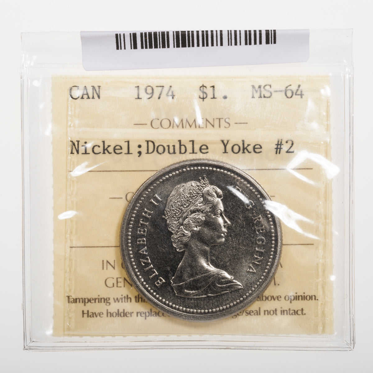 $1 1974 Double Yoke #2 ICCS MS-64