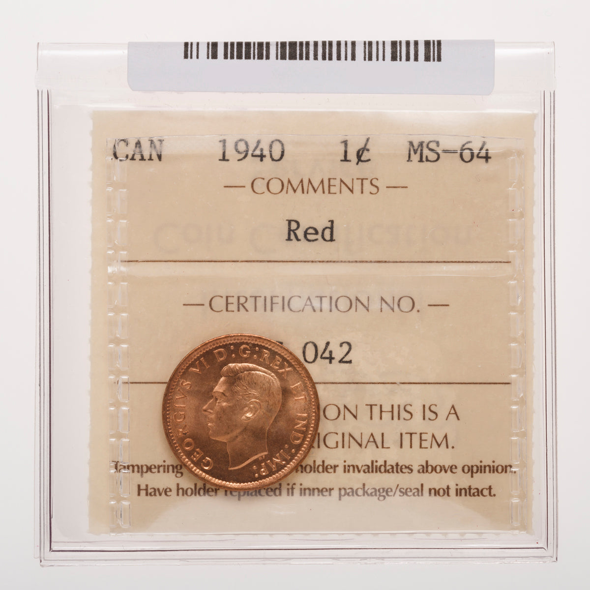 1 Cent 1940 Red ICCS MS-64