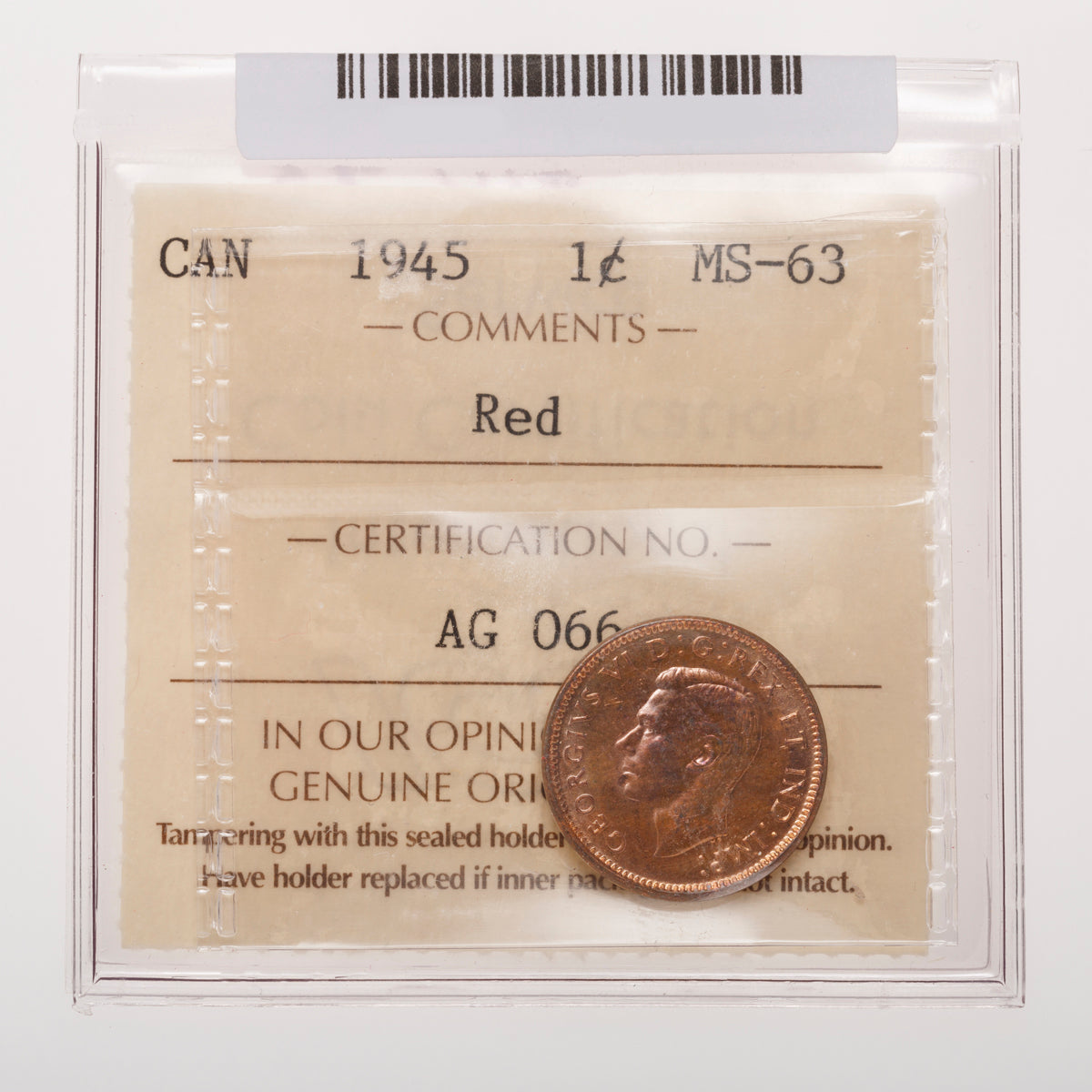 1 Cent 1945 Red ICCS MS-63