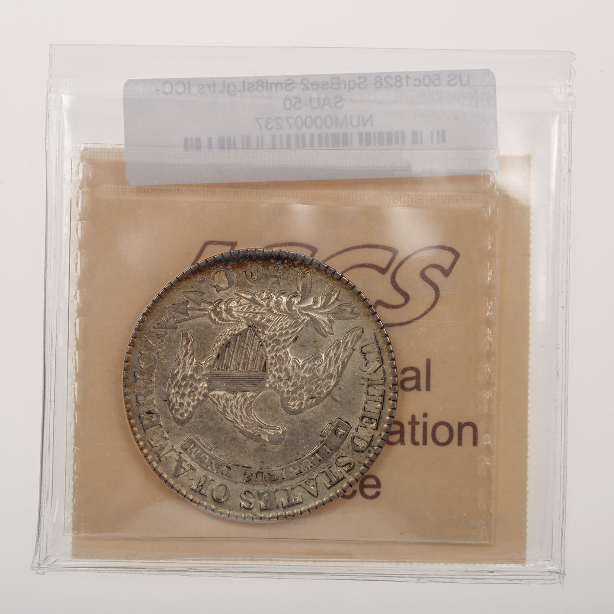 US 50 Cent 1828 Square Base 2, Small 8's, Large Letters ICCS AU-50