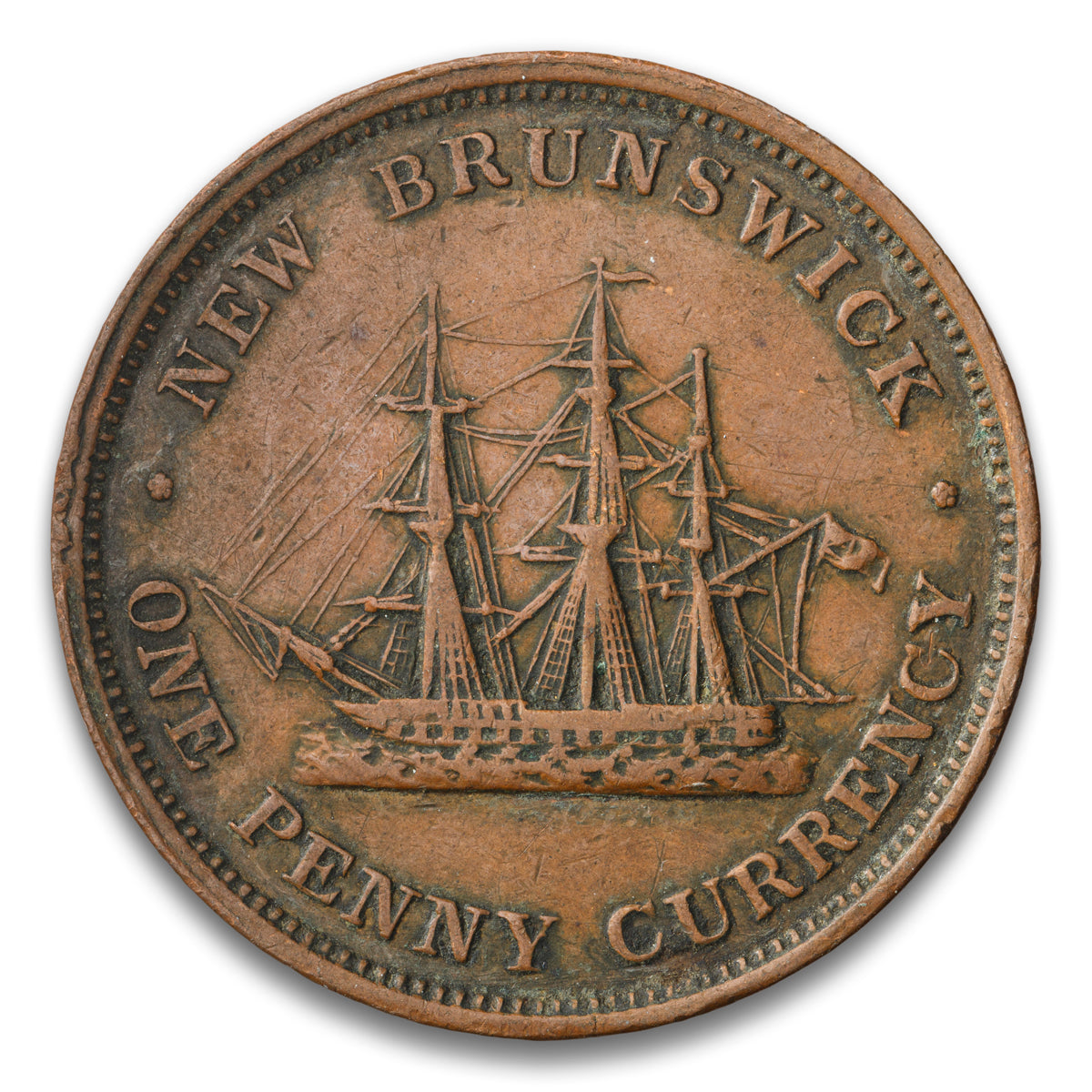 New Brunswick Complete Ensign Base 1 Penny Currency 1854