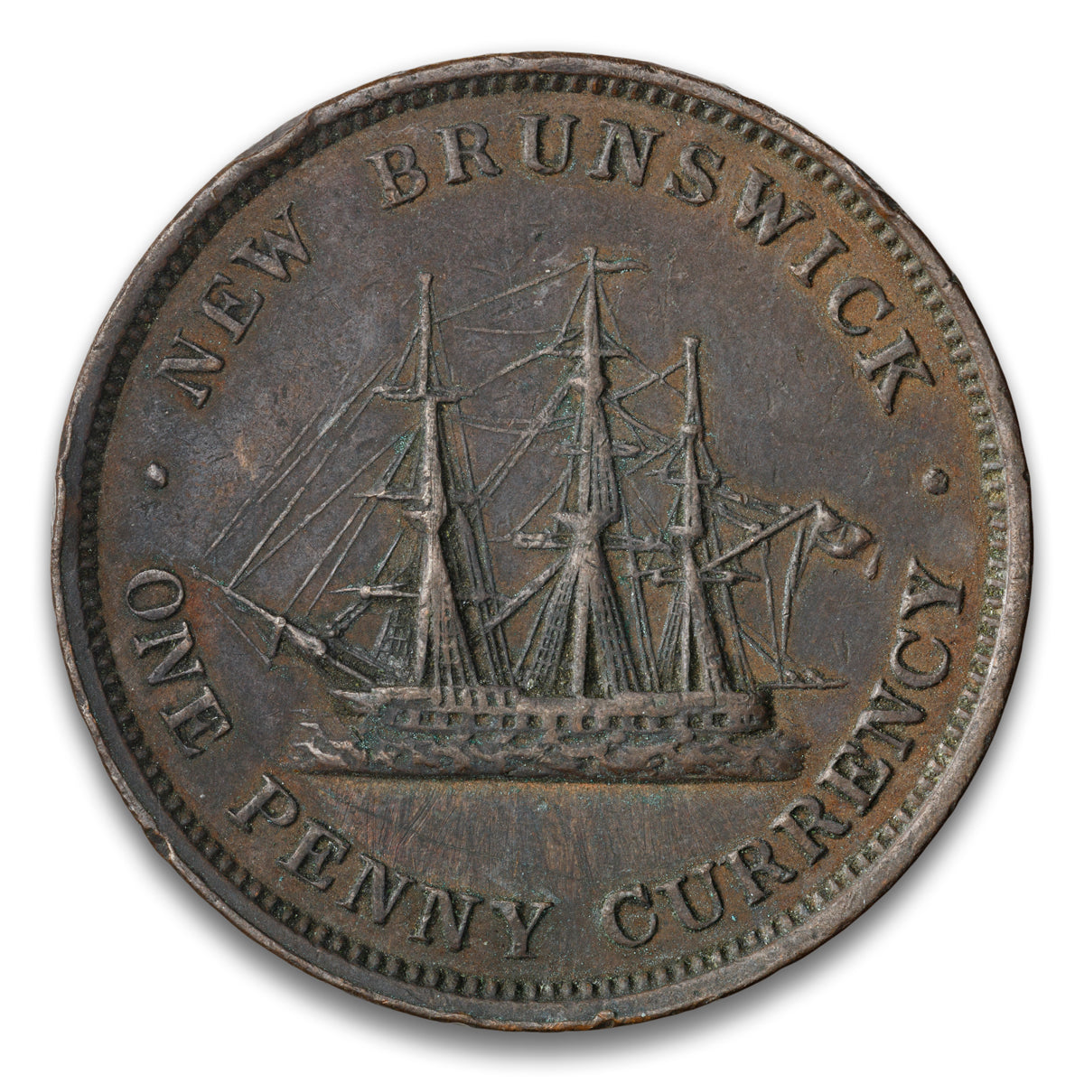 New Brunswick Incomplete Ensign Base 1 Penny Currency 1854