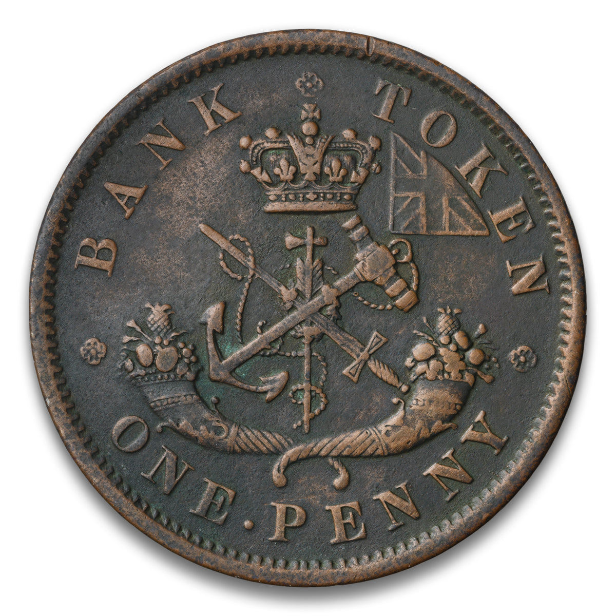 Bank of Upper Canada Large '2' Base 1 Penny Token 1852