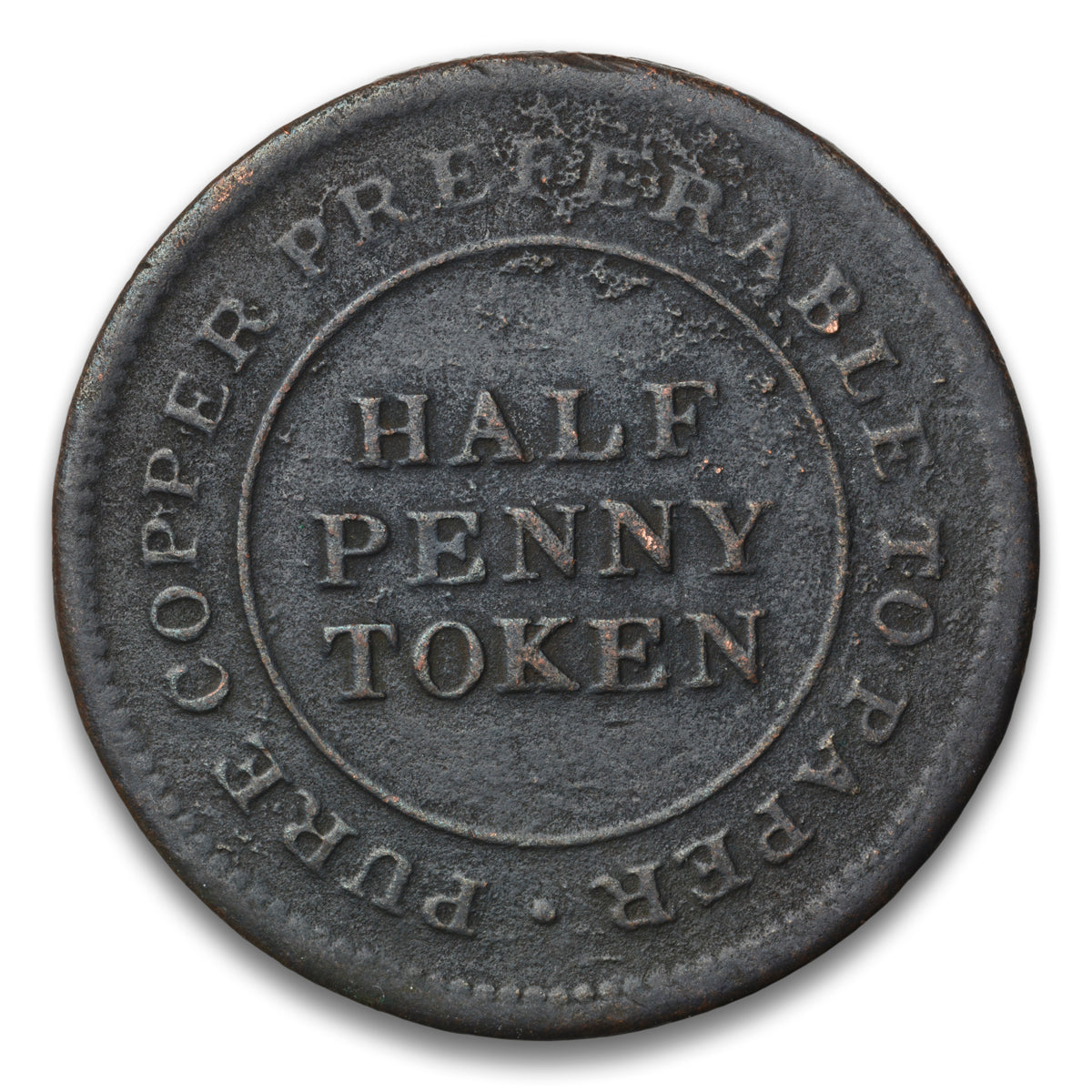 For General Accommodation Pure Copper Preferable to Paper Base 1/2 Penny Token