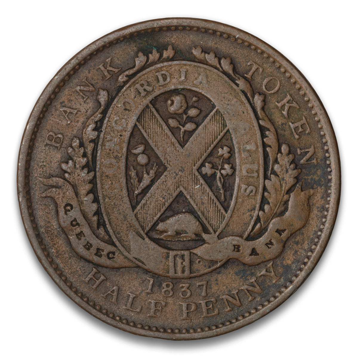 Quebec Bank Base 1/2 Penny Token 1837