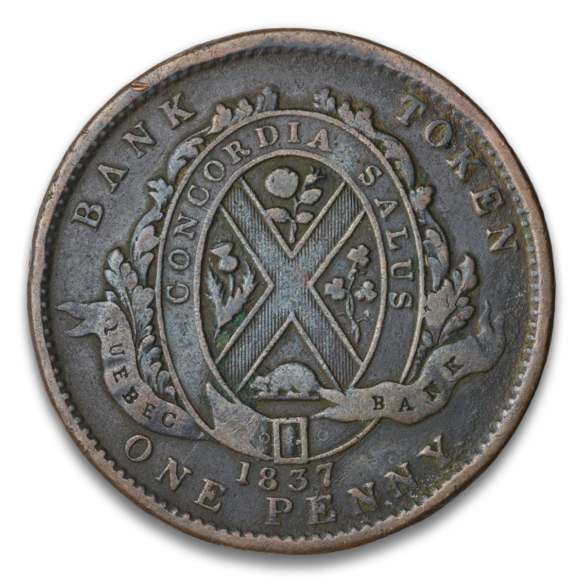 Quebec Bank Base 1 Penny Token 1837