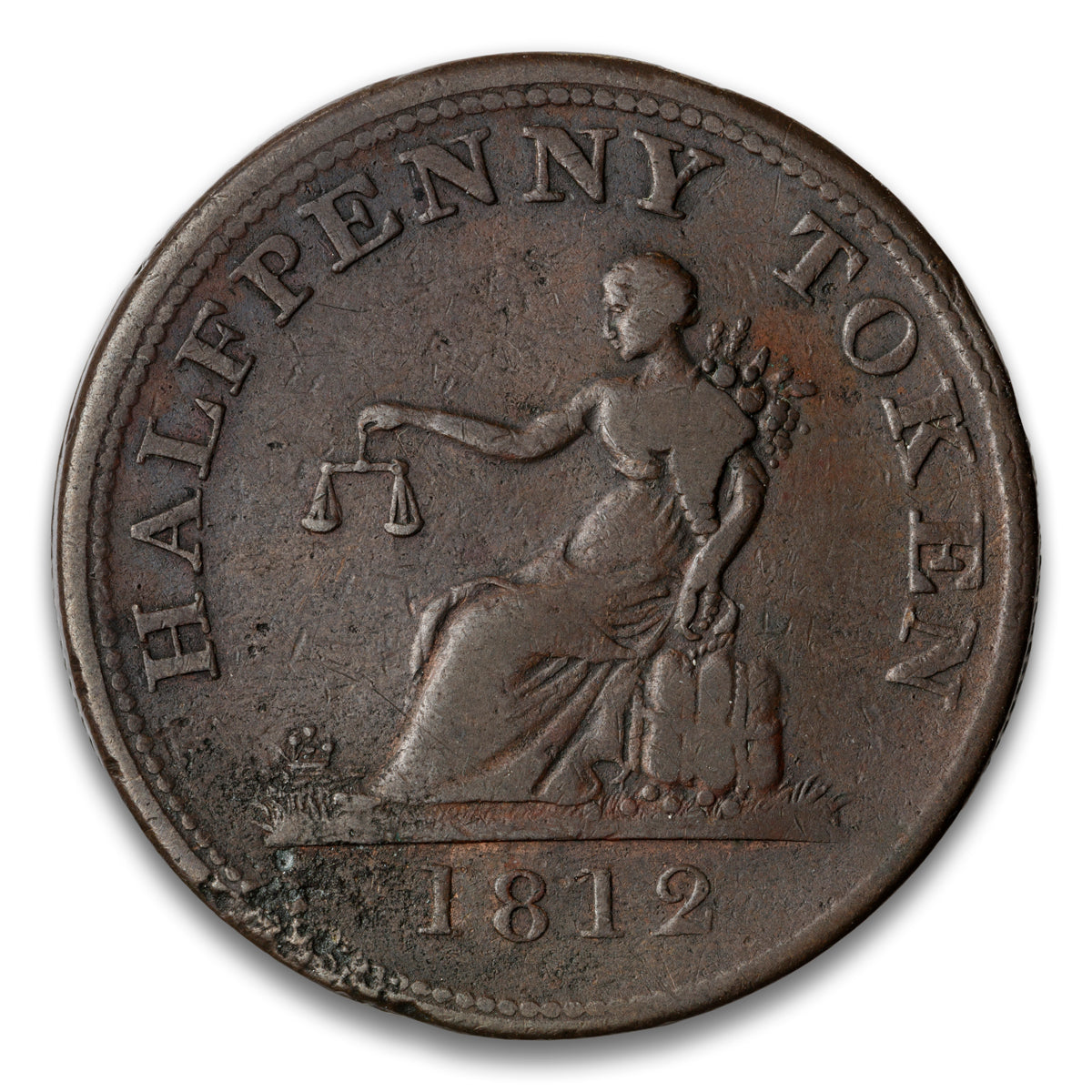 Thomas Halliday Two Top Leaves Base 1/2 Penny Token 1812