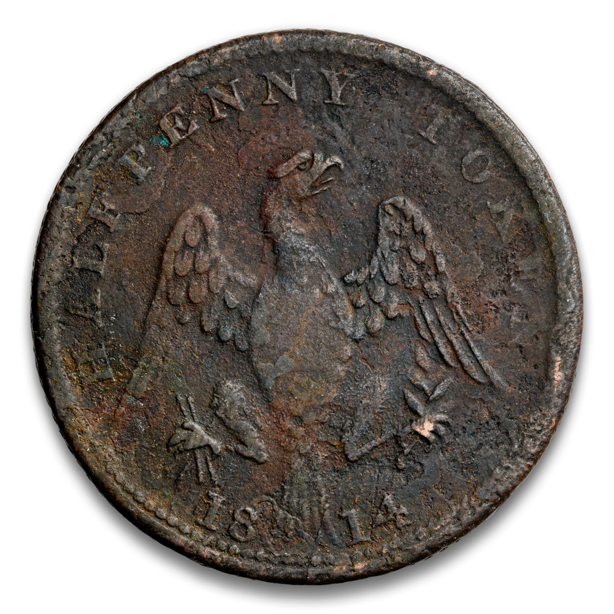 Spread Eagle Large Shield Base 1/2 Penny Token 1814