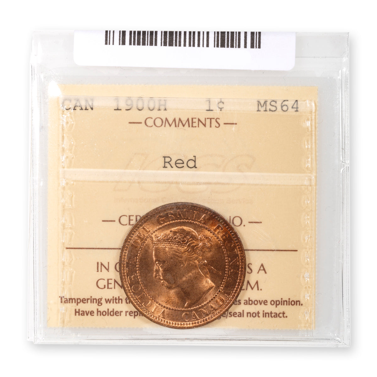 1 Cent 1900H Red ICCS MS-64