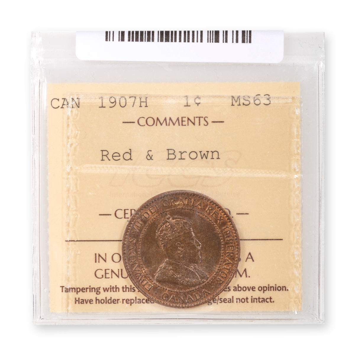 1 Cent 1907H Red & Brown ICCS MS-63
