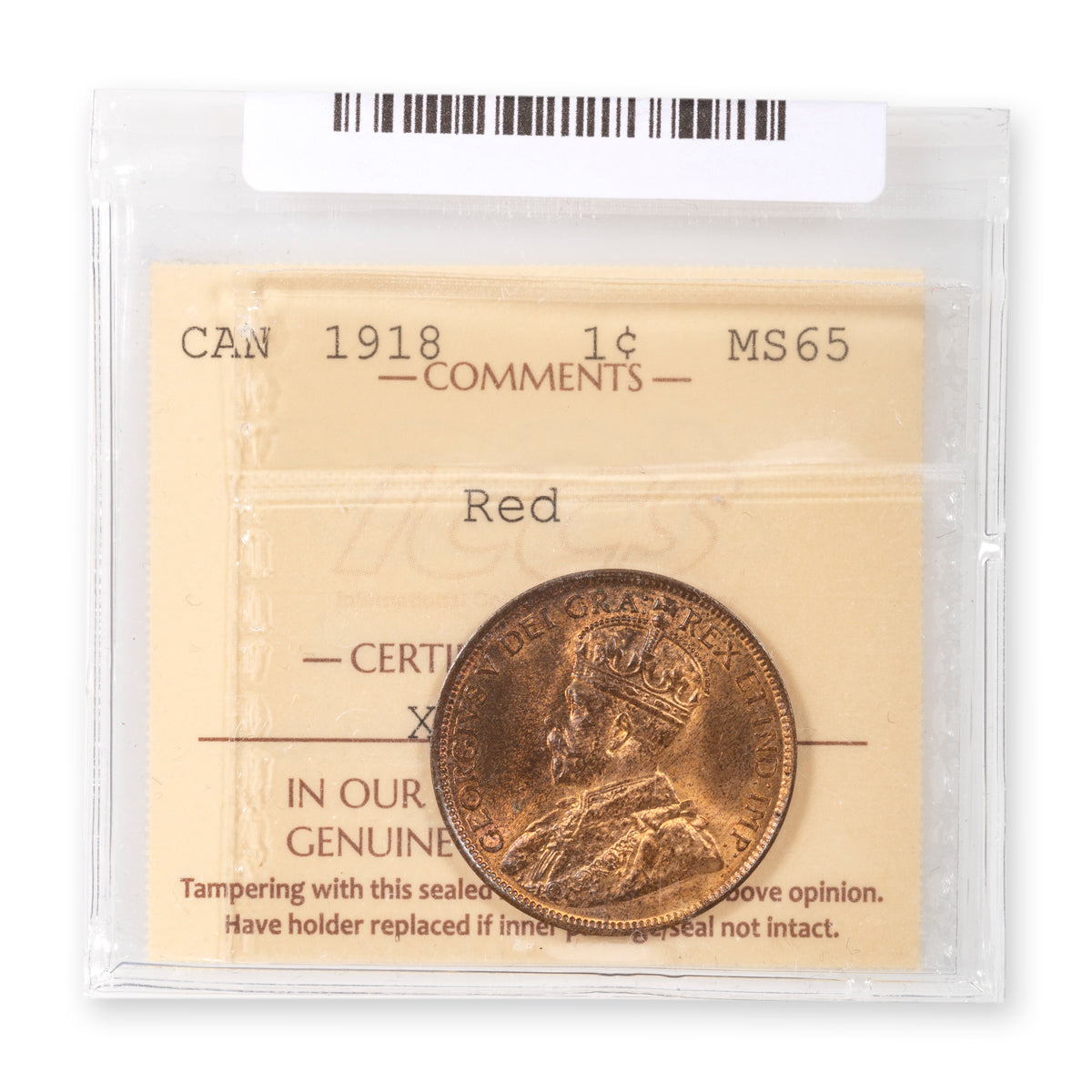 1 Cent 1918 Red ICCS MS-65