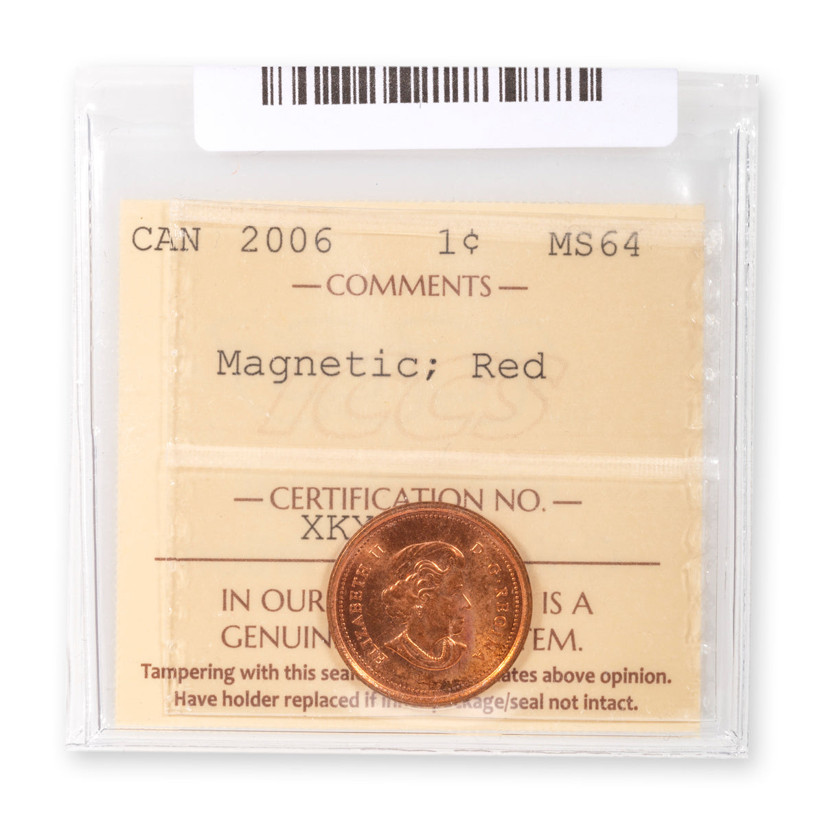 1 Cent 2006 Magnetic; Red ICCS MS-64