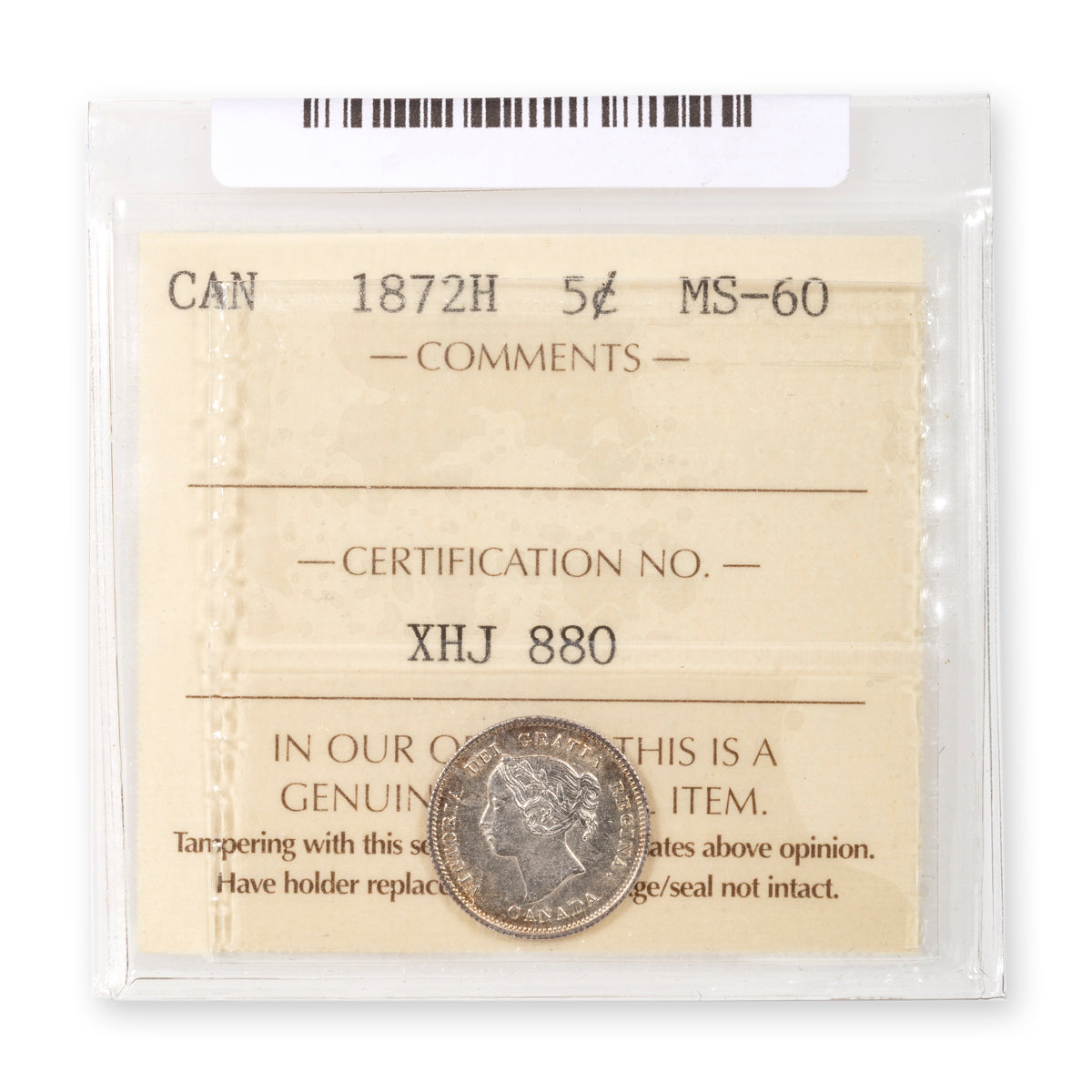 5 Cent 1872H ICCS MS-60