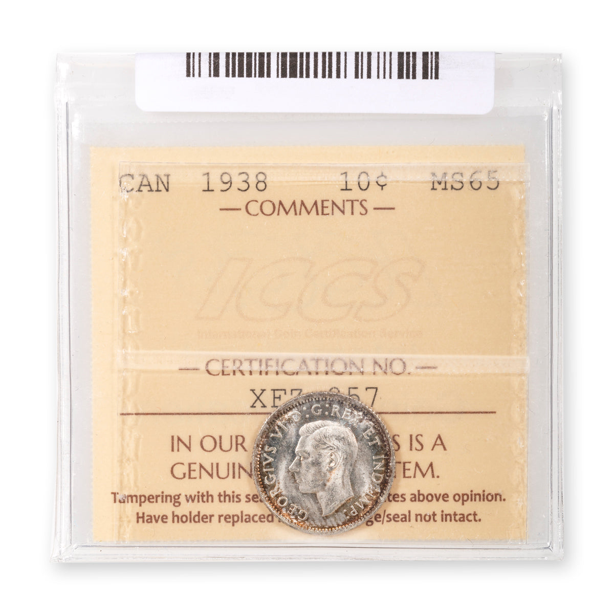 10 Cent 1938 ICCS MS-65