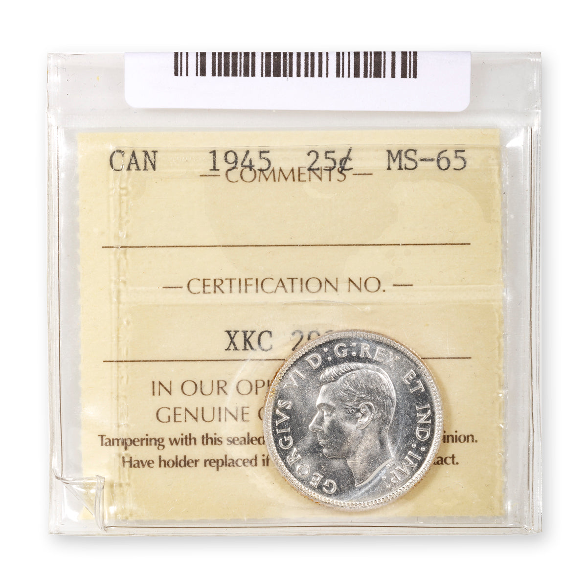 25 Cent 1945 ICCS MS-65