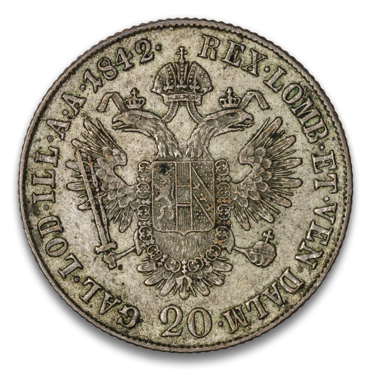 Austria Silver 20 Kreuzer 1842 M