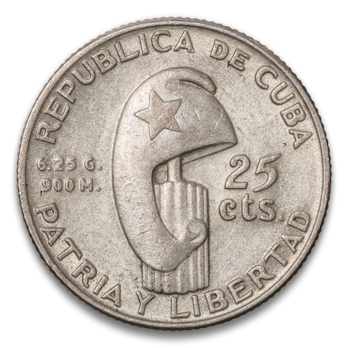 Cuba Silver 25 Centavos 1953