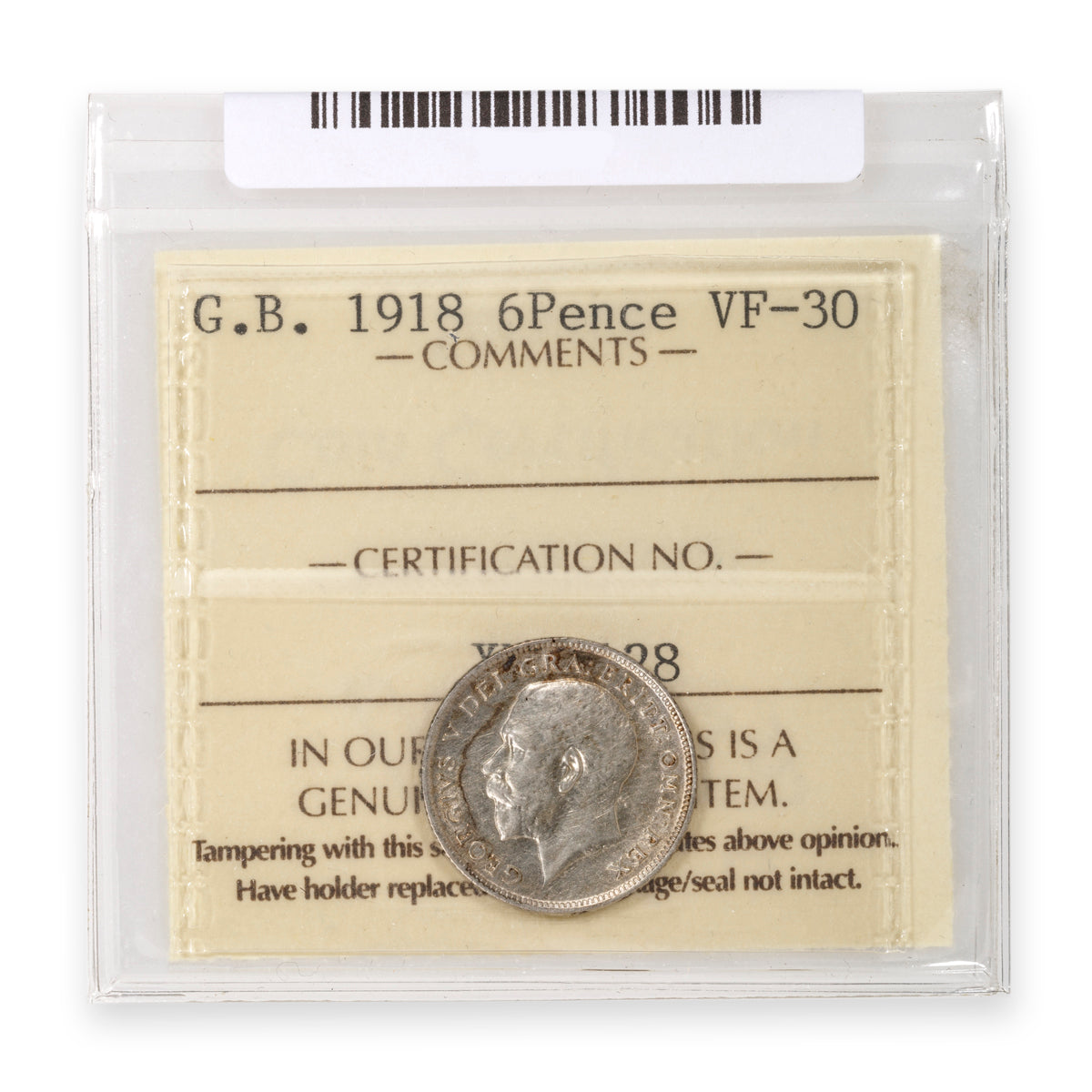 Great Britain Silver 6 Pence 1918