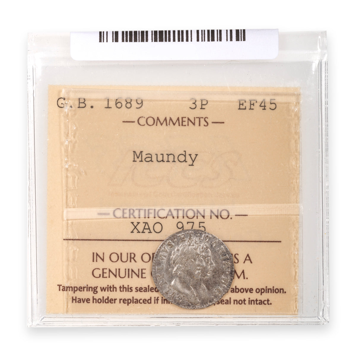 Great Britain Silver 3 Pence 1689