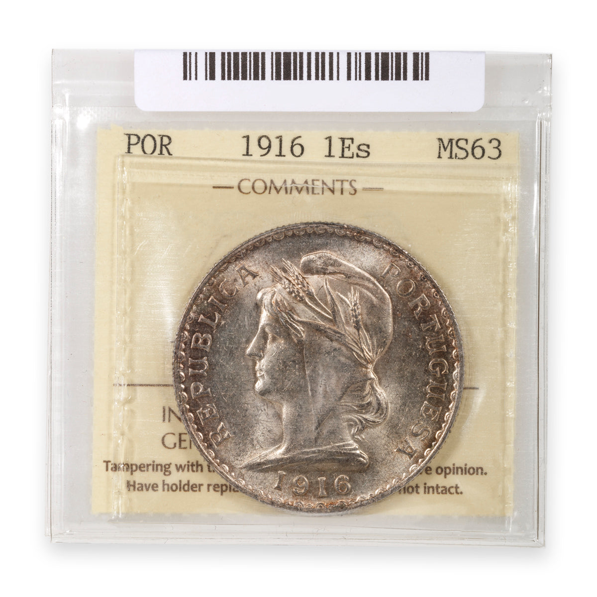 Portugal Silver 1 Escudo 1916