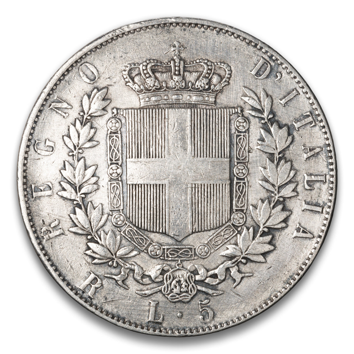 Italy Silver 5 Lire 1876 R