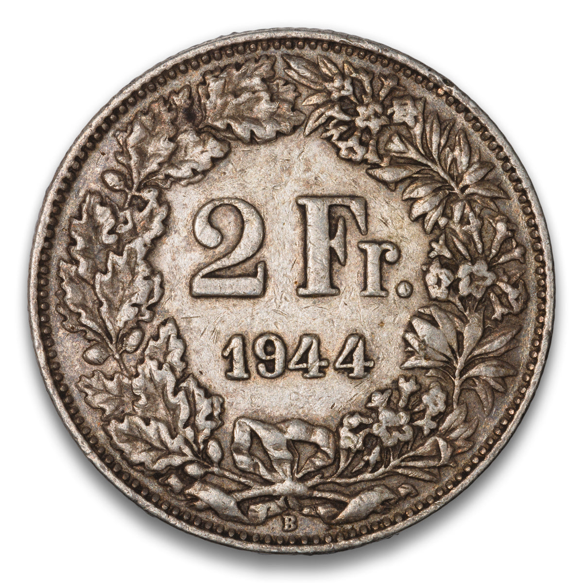 Switzerland Silver 2 Francs 1944 B