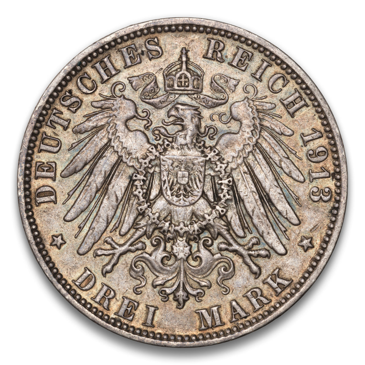 Hamburg German State Silver 3 Mark 1913 J