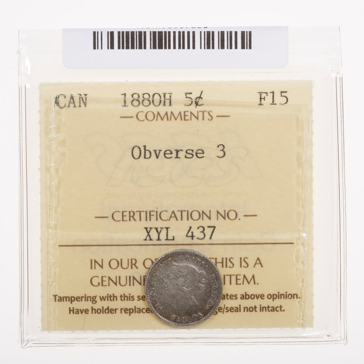 5 Cent 1880H Obverse 3 ICCS F-15