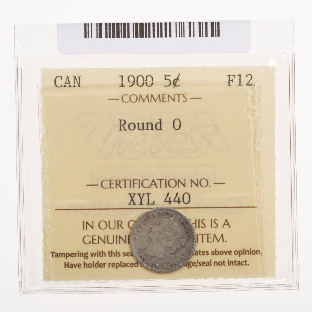 5 Cent 1900 Round O ICCS F-12