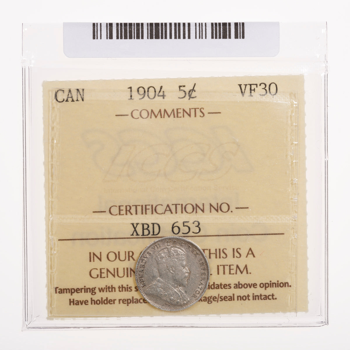 5 Cent 1904 ICCS VF-30
