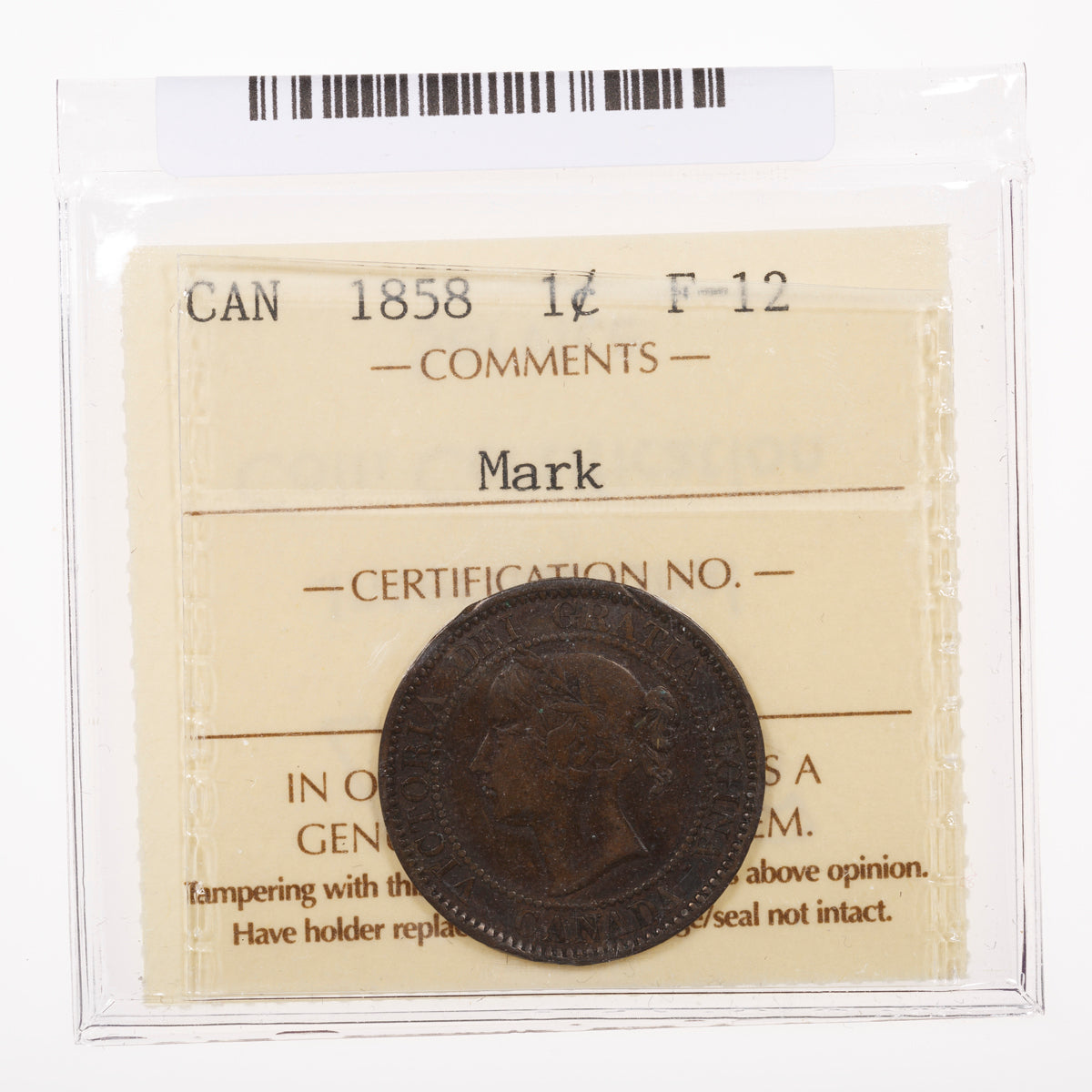 1 Cent 1858 ICCS F-12