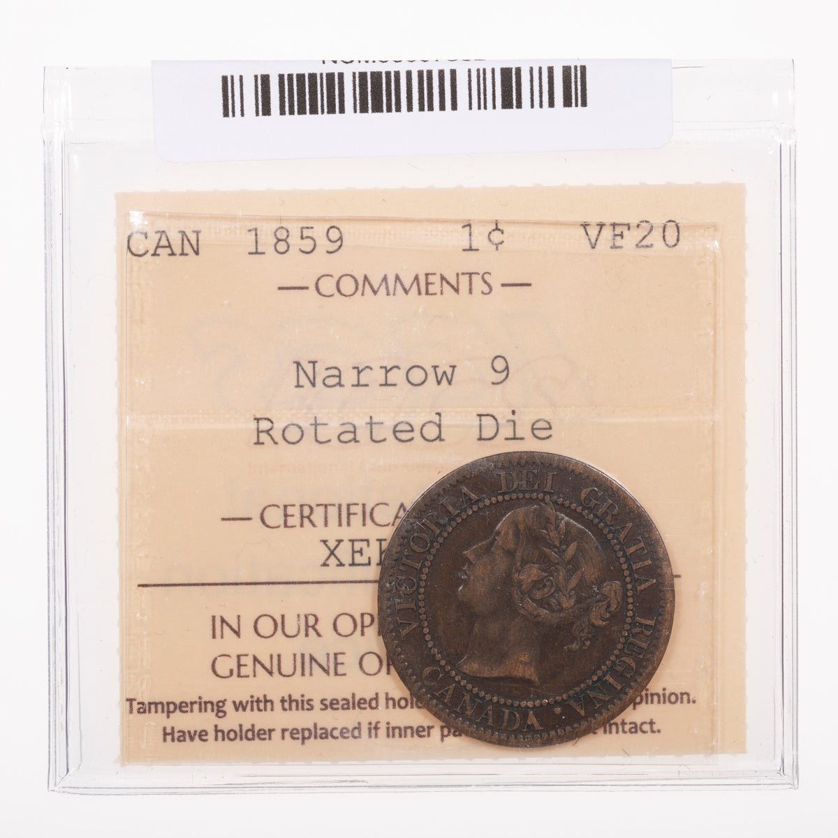 1 Cent 1859 Narrow 9; Rotated Die ICCS VF-20