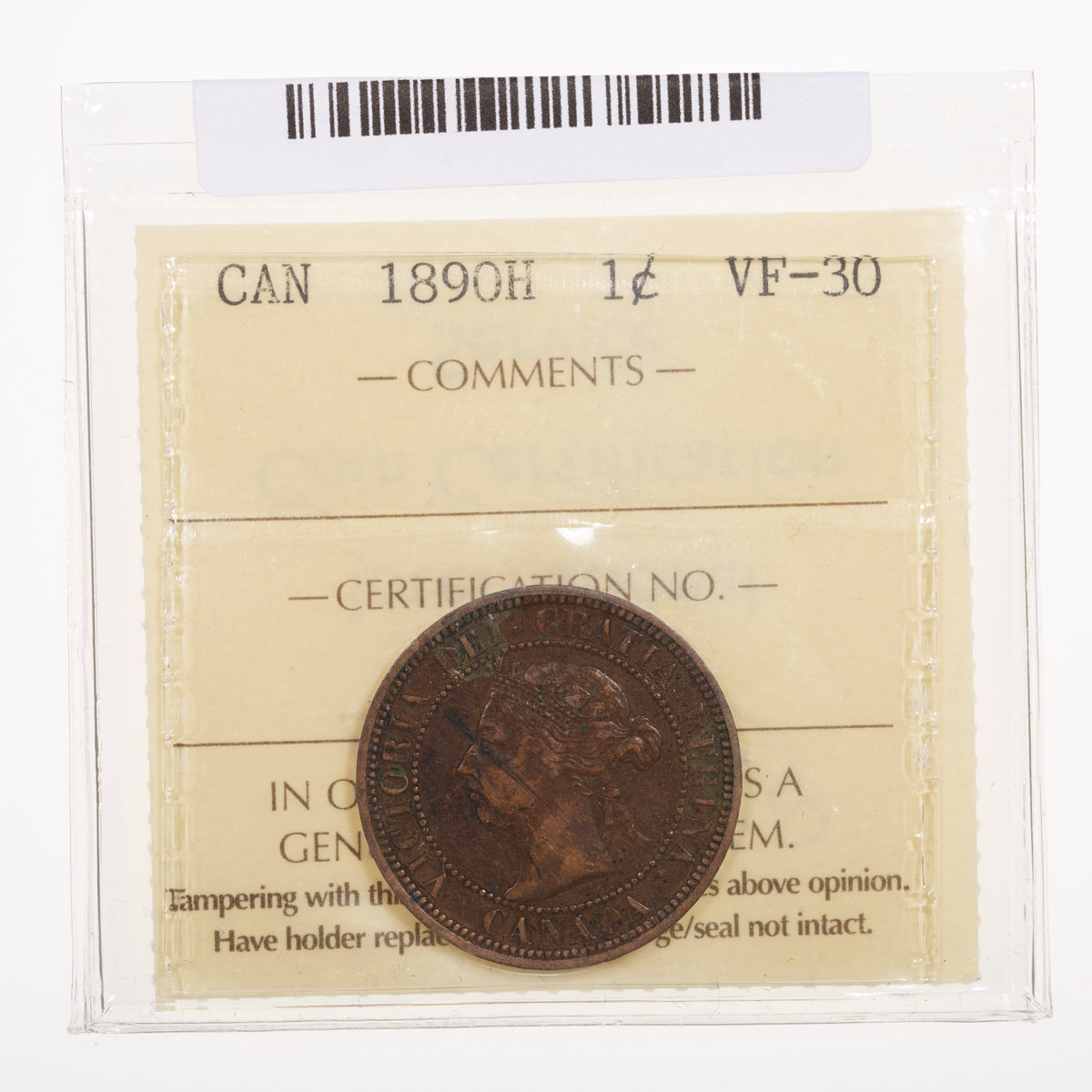 1 Cent 1890H ICCS VF-30
