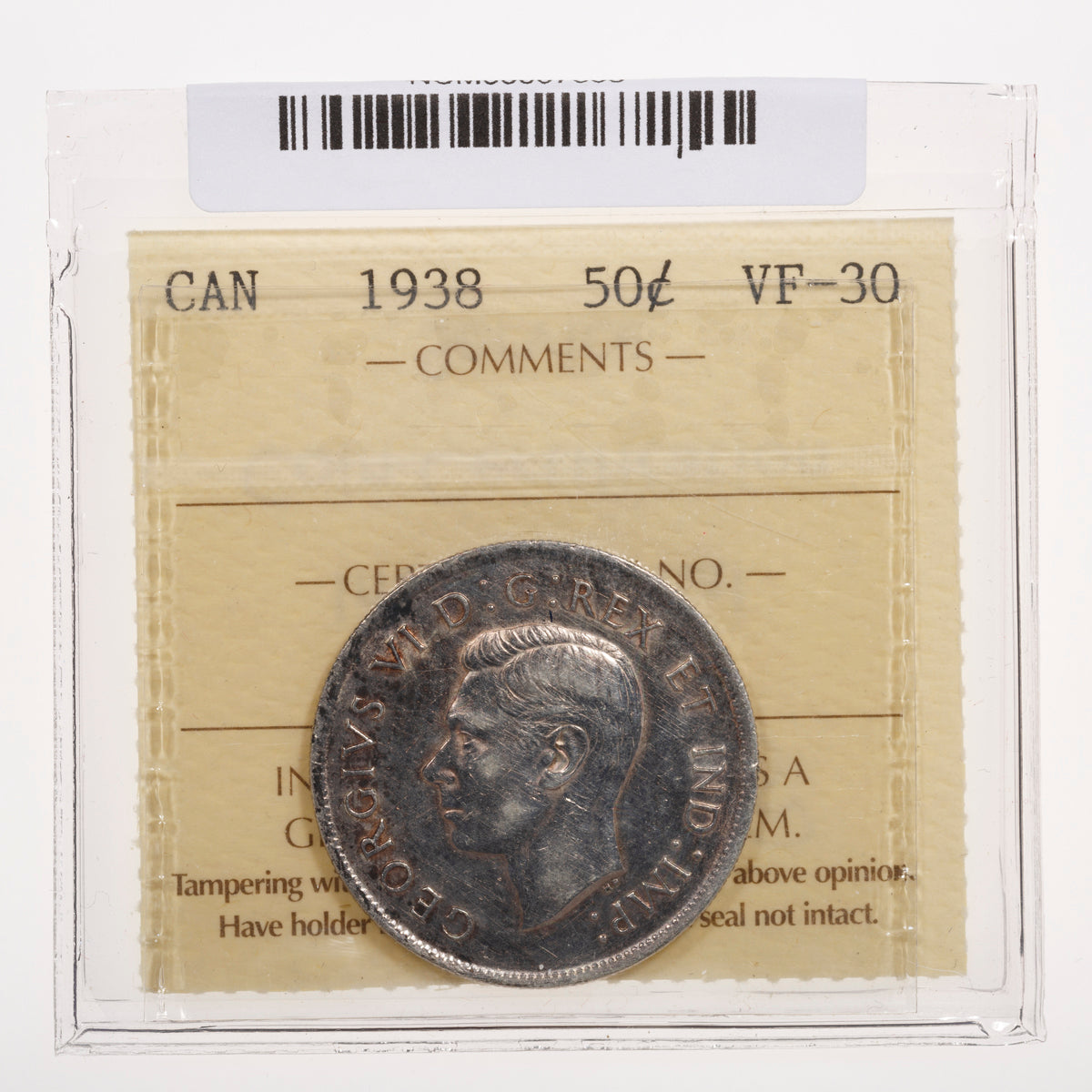 50 Cent 1938 ICCS VF-30