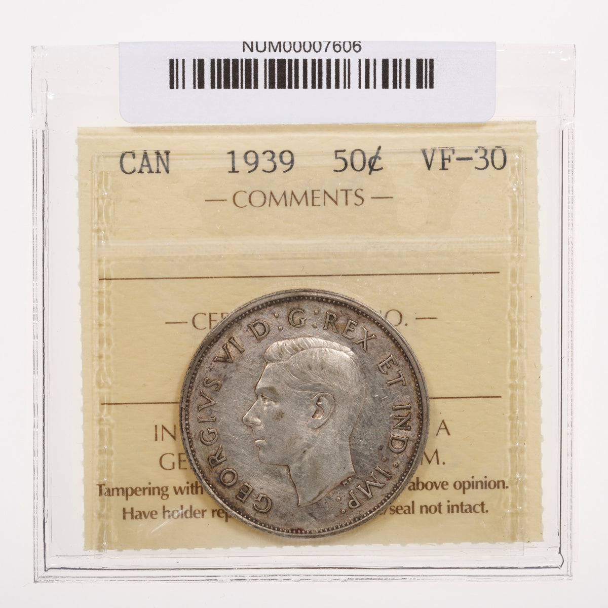 50 Cent 1939 ICCS VF-30