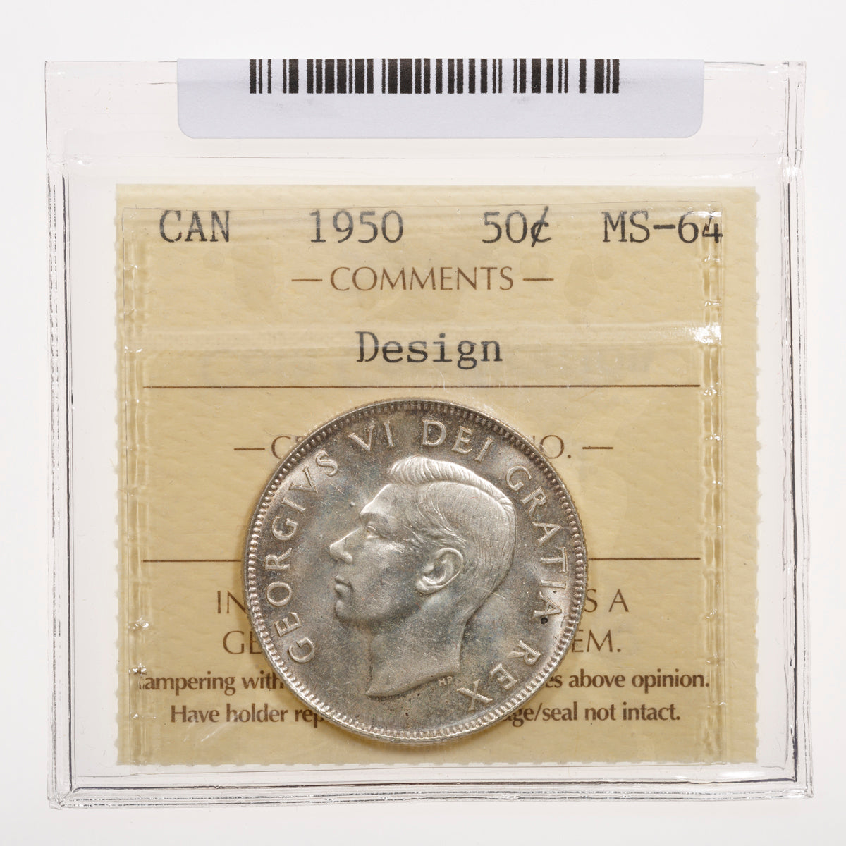 50 Cent 1950 Design ICCS MS-64